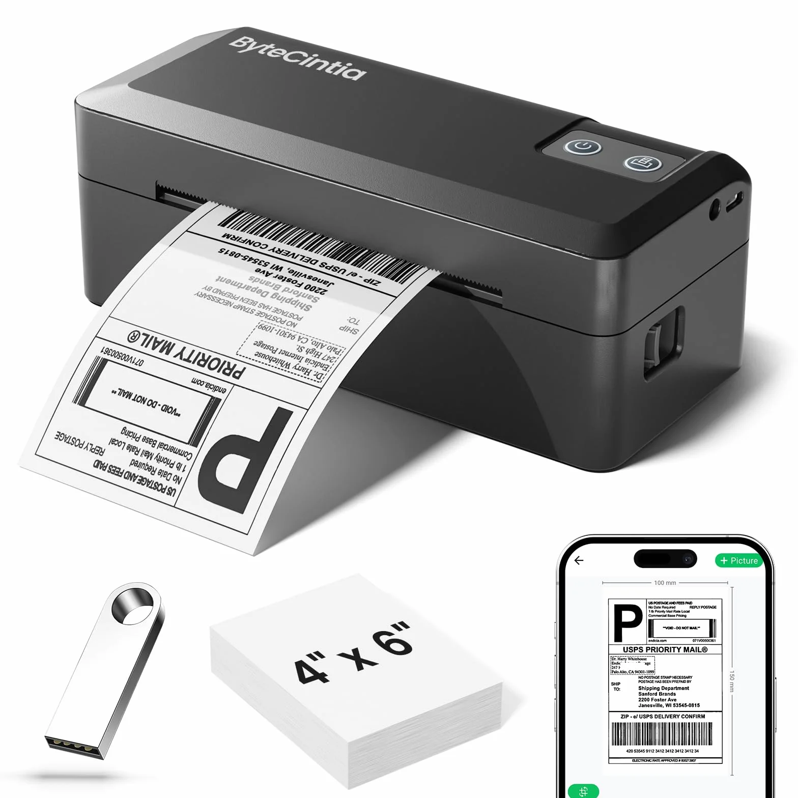 Imprimante d'étiquettes d'expédition Bluetooth 4x6 pour colis et petites entreprises compatible eBay Amazon Etsy UPS Shopify