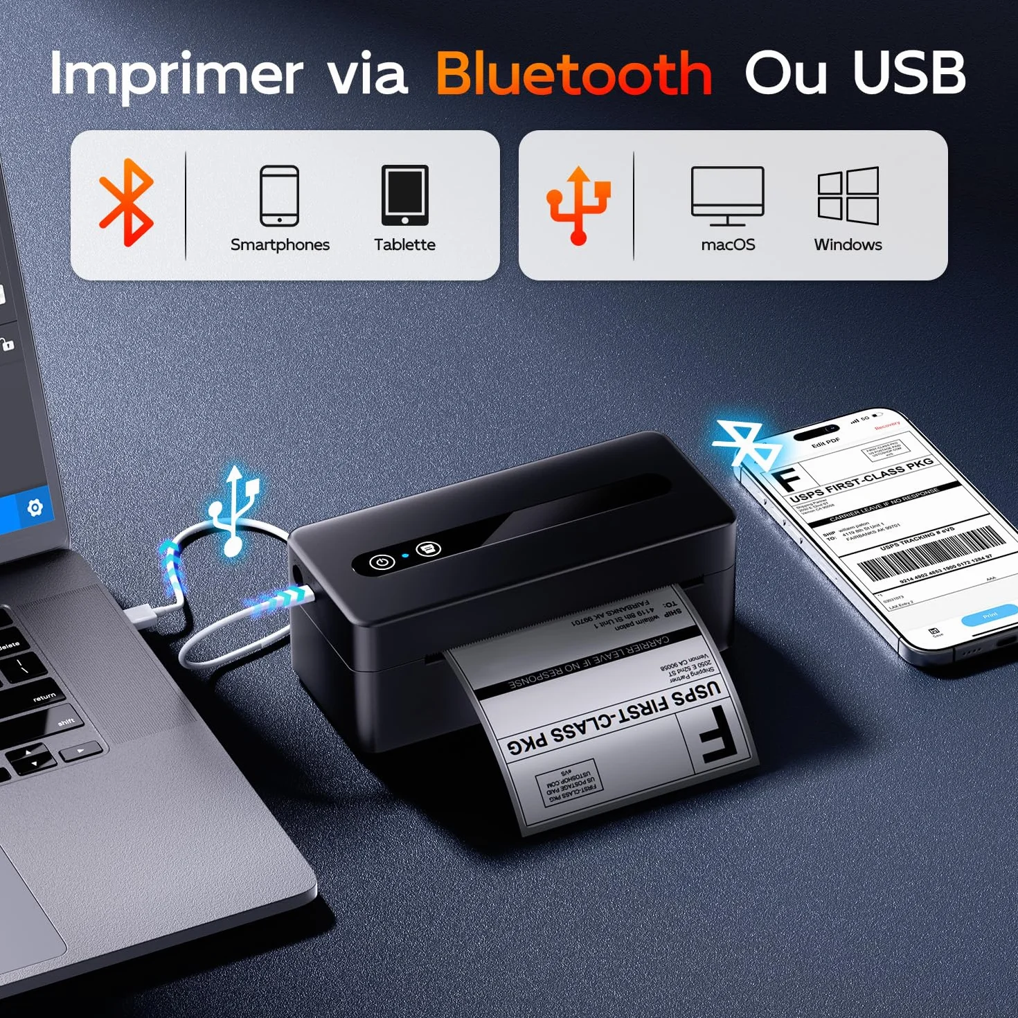 TATTMUSE Imprimante d'étiquettes d'expédition 4x6 Bluetooth USB Thermique Compatible Vinted Amazon Cdiscount