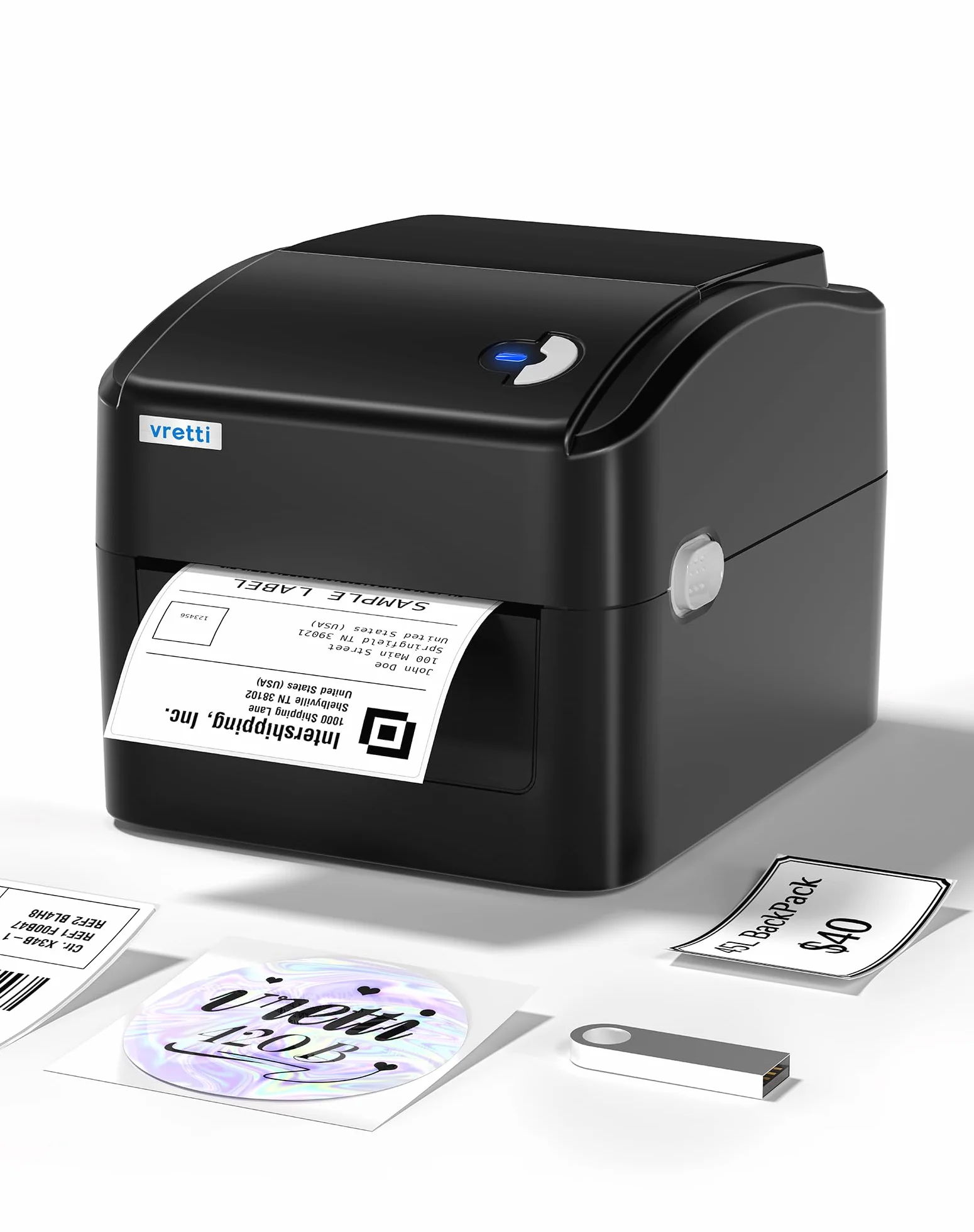 vretti Imprimante d'étiquettes Thermique 4x6, Code à Barres USB Haute Vitesse 152mm/s