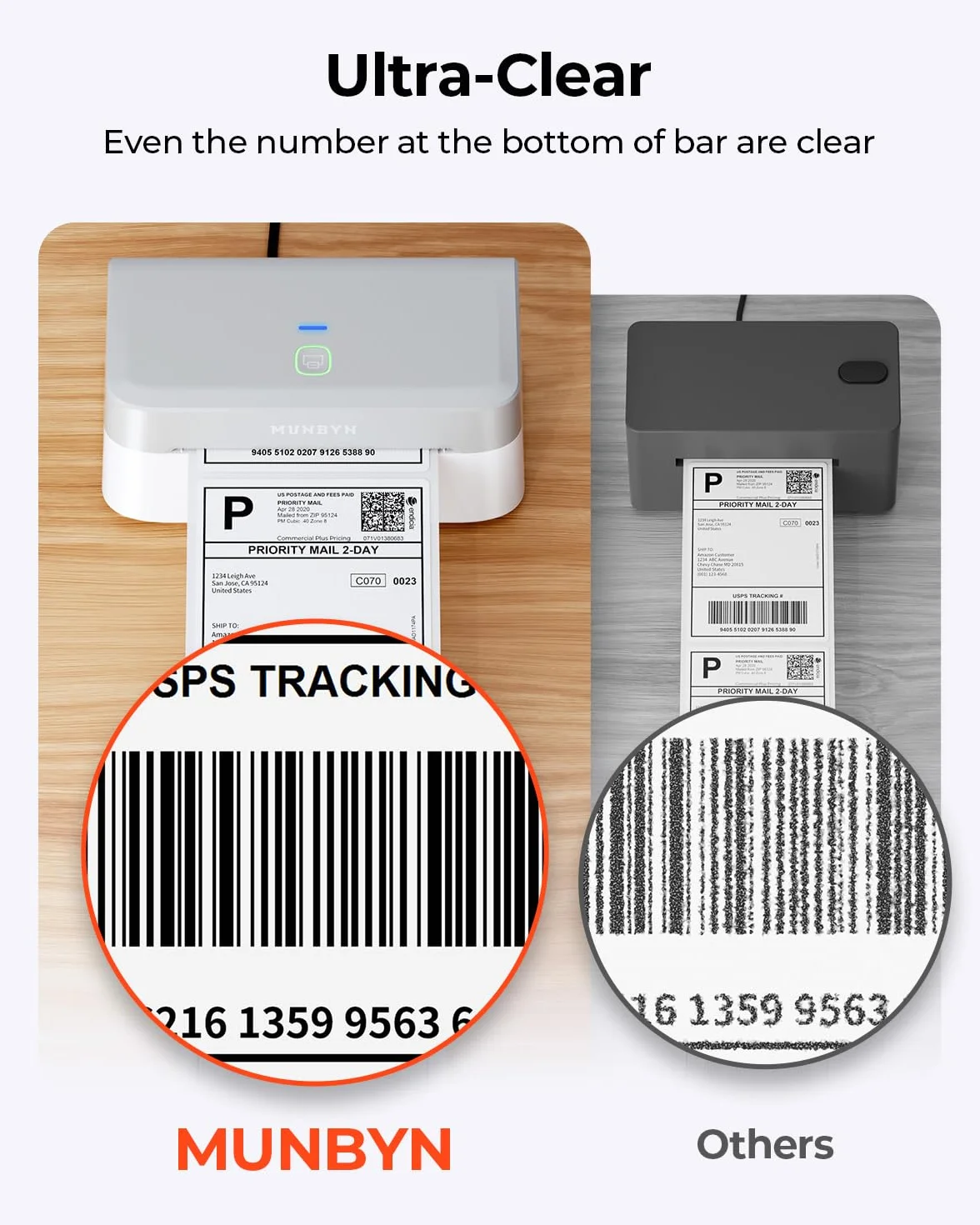 MUNBYN Imprimante Thermique Bluetooth RW403B Technologie DAC Installation Facile Compatible Windows Mac Android iOS Bureau