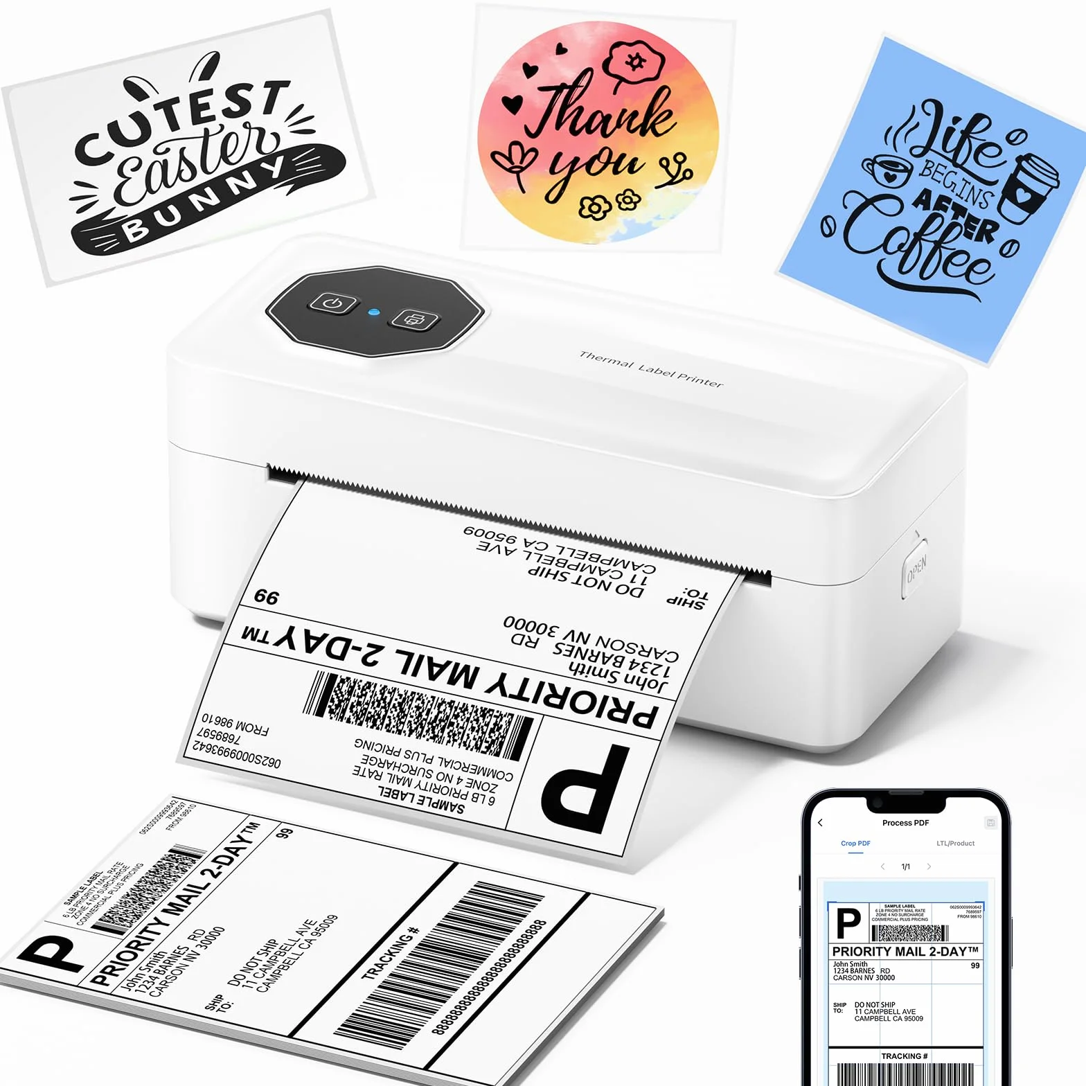 TATTMUSE Blanc Imprimante Thermique Bluetooth 4x6 Étiquette Expédition Compatible Vinted Cdiscount DHL