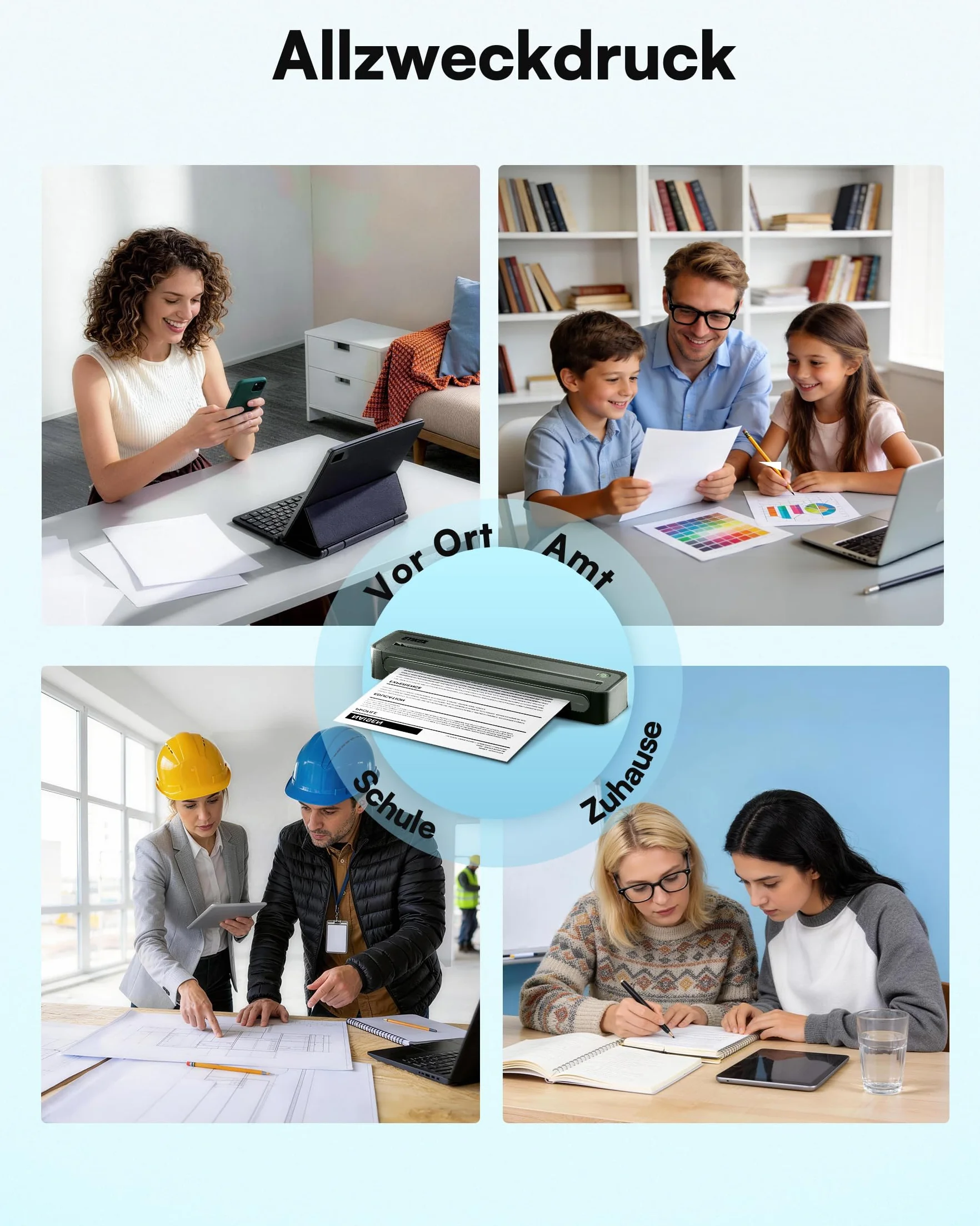 Imprimante Thermique A4 Portable sans Encre Bluetooth 203DPI 150mm/s Papier 216mm Compatible iOS Android PC Mac