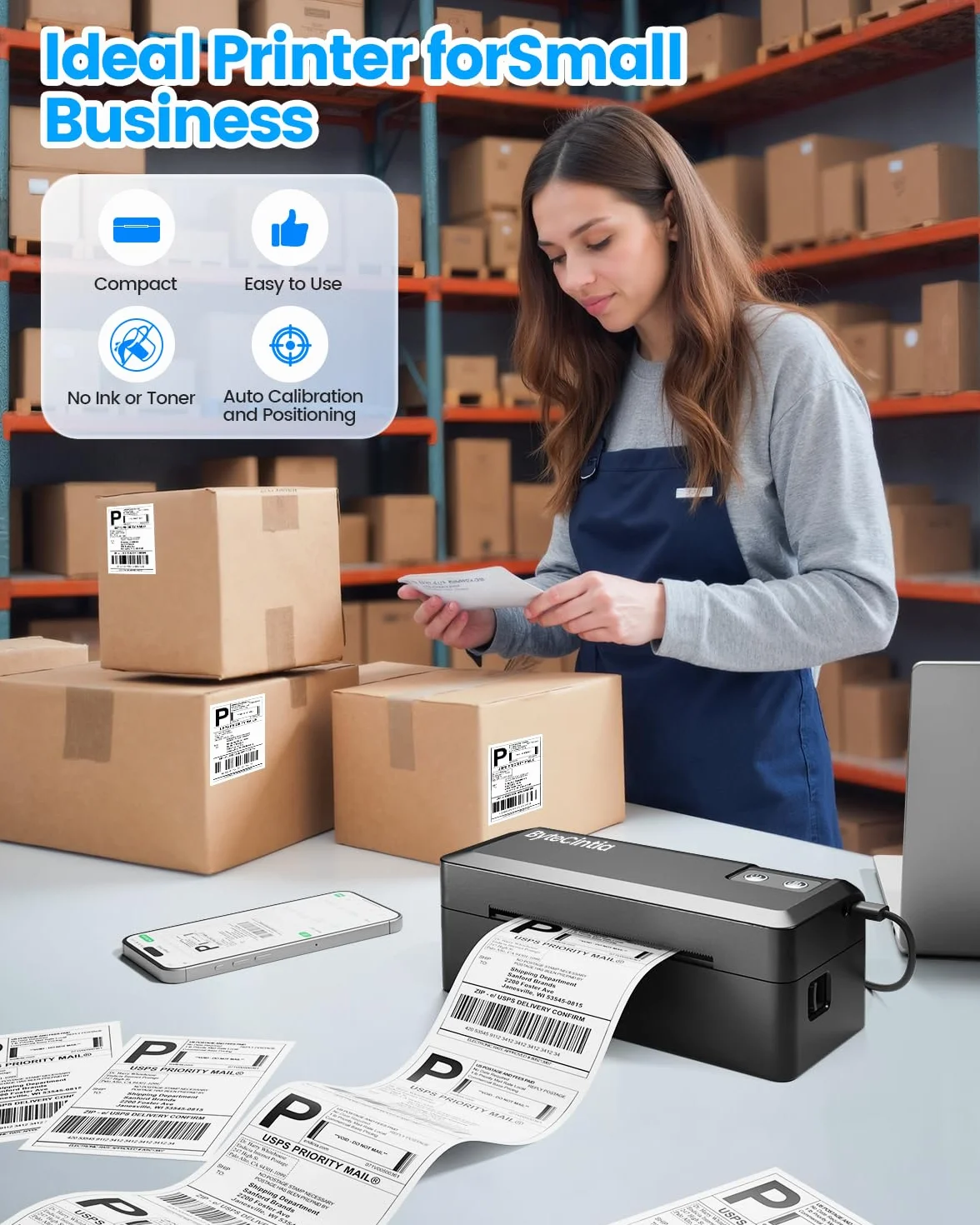 Imprimante d'étiquettes d'expédition Bluetooth 4x6 pour colis et petites entreprises compatible eBay Amazon Etsy UPS Shopify