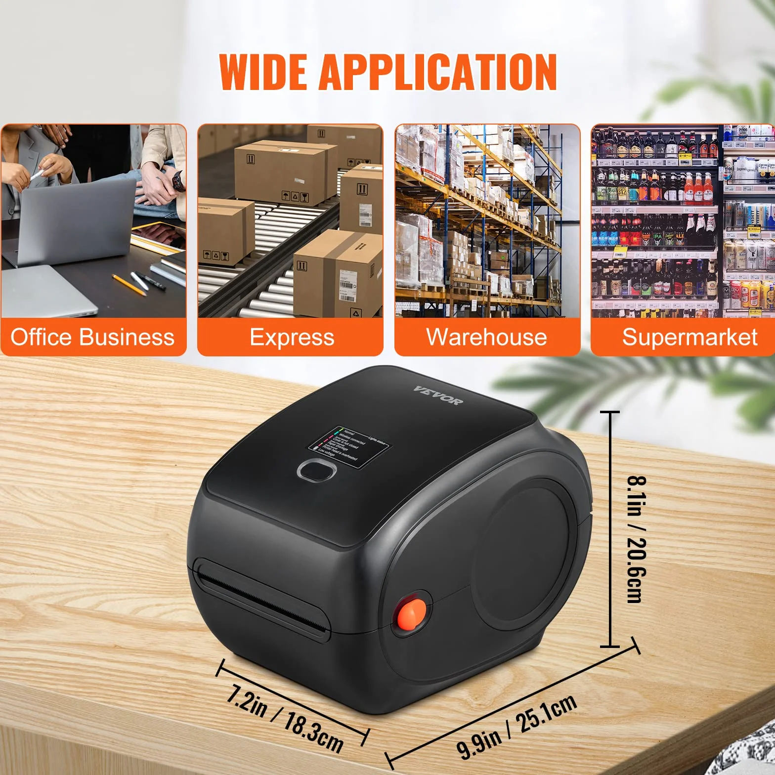 VEVOR Imprimante Étiquettes Thermique Direct 4x6 Code Barre USB Bluetooth 150 mm/s 300 dpi pour Colis Expédition