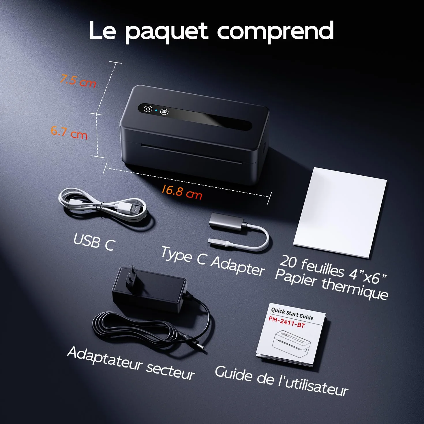 TATTMUSE Imprimante d'étiquettes d'expédition 4x6 Bluetooth USB Thermique Compatible Vinted Amazon Cdiscount