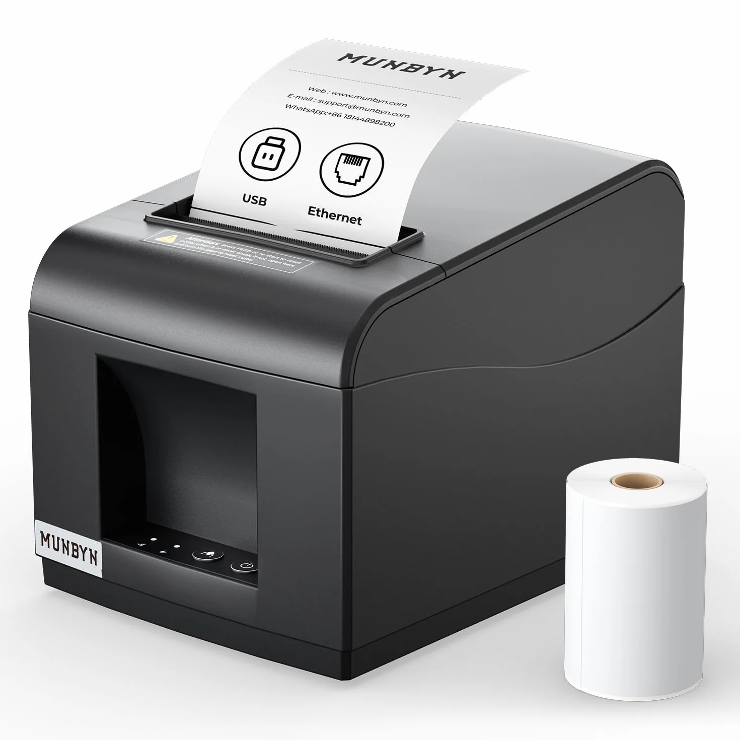 MUNBYN Imprimante Thermique USB 80mm, Imprimante Ticket de Caisse Ethernet, POS Cuisine avec Coupe Automatique, Noir