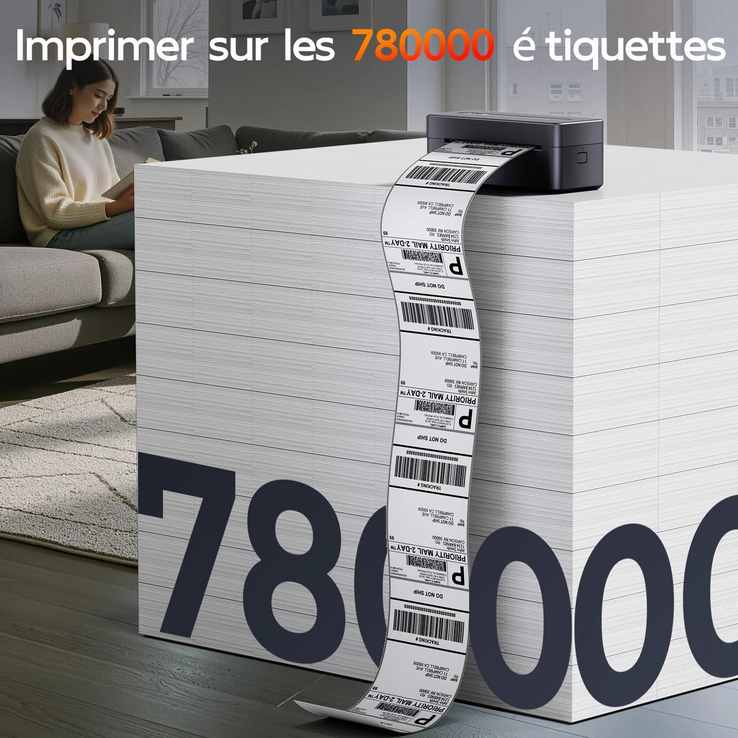 TATTMUSE Imprimante d'étiquettes d'expédition 4x6 Bluetooth USB Thermique Compatible Vinted Amazon Cdiscount