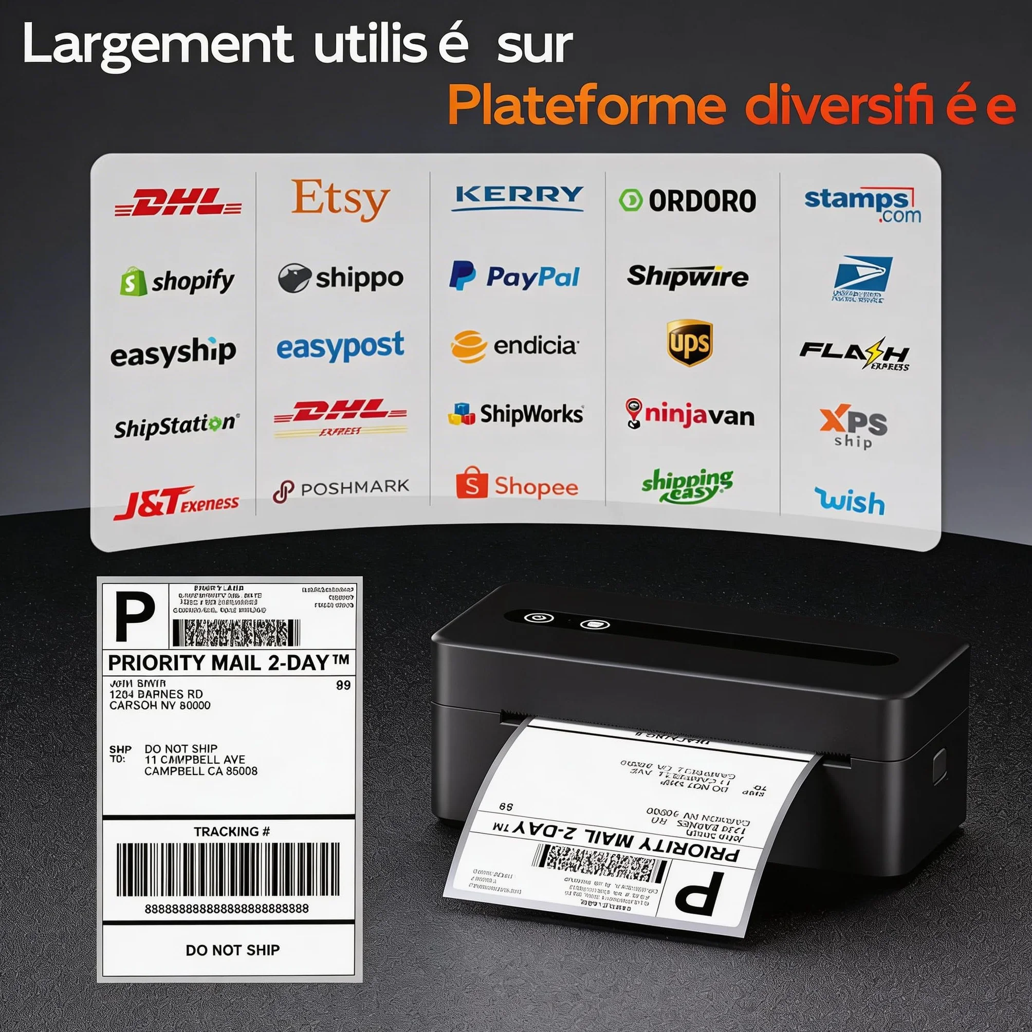 TATTMUSE Imprimante d'étiquettes d'expédition 4x6 Bluetooth USB Thermique Compatible Vinted Amazon Cdiscount