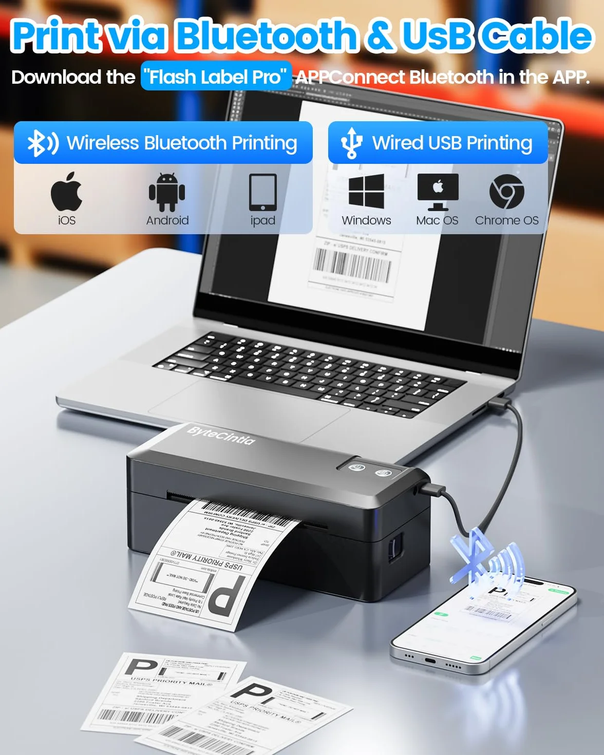 Imprimante d'étiquettes d'expédition Bluetooth 4x6 pour colis et petites entreprises compatible eBay Amazon Etsy UPS Shopify