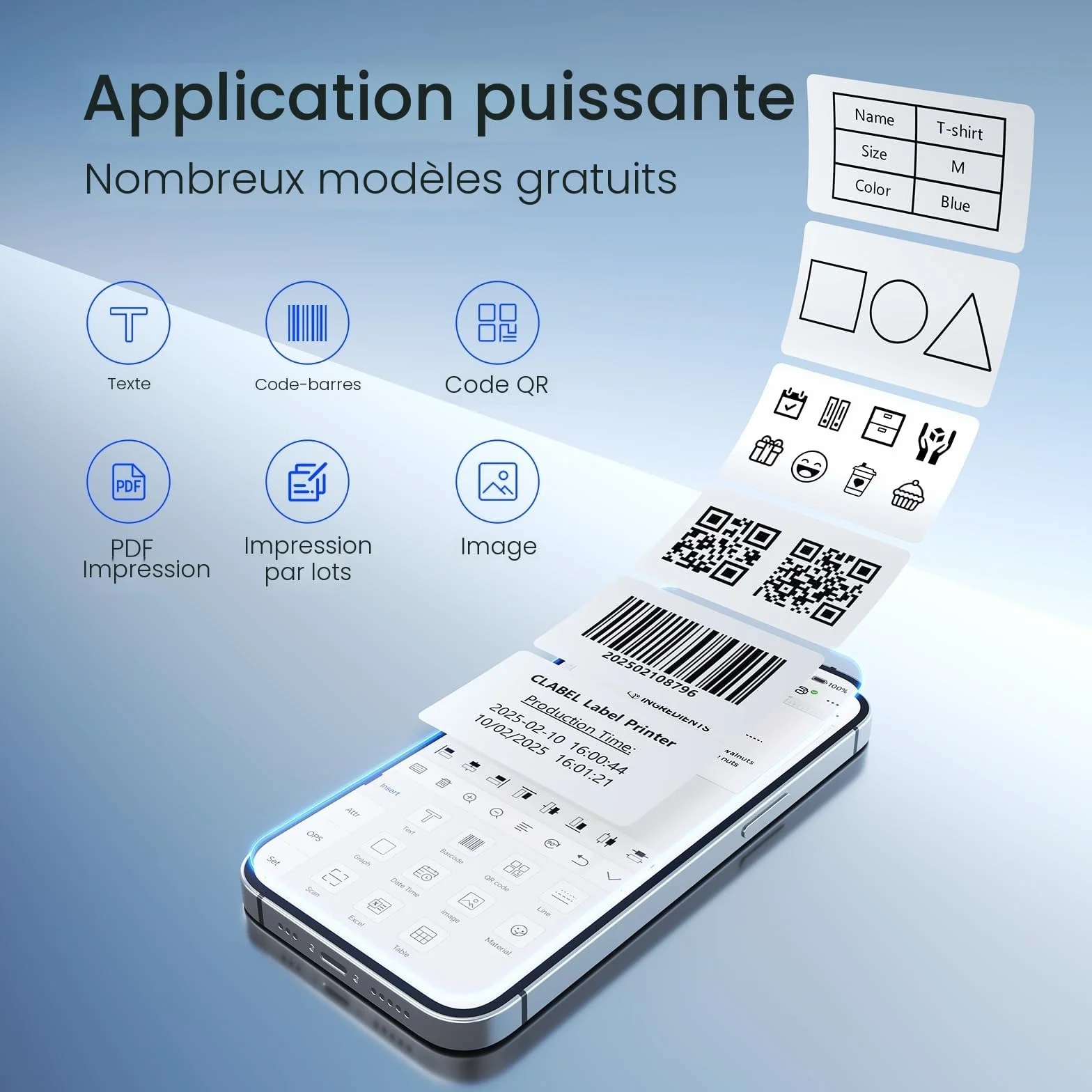 CLABEL 221D Imprimante d'Étiquettes Thermique Bluetooth, Étiqueteuse Autocollante Compatible PC iOS Android, Inclut 1 Rouleau 50x30mm