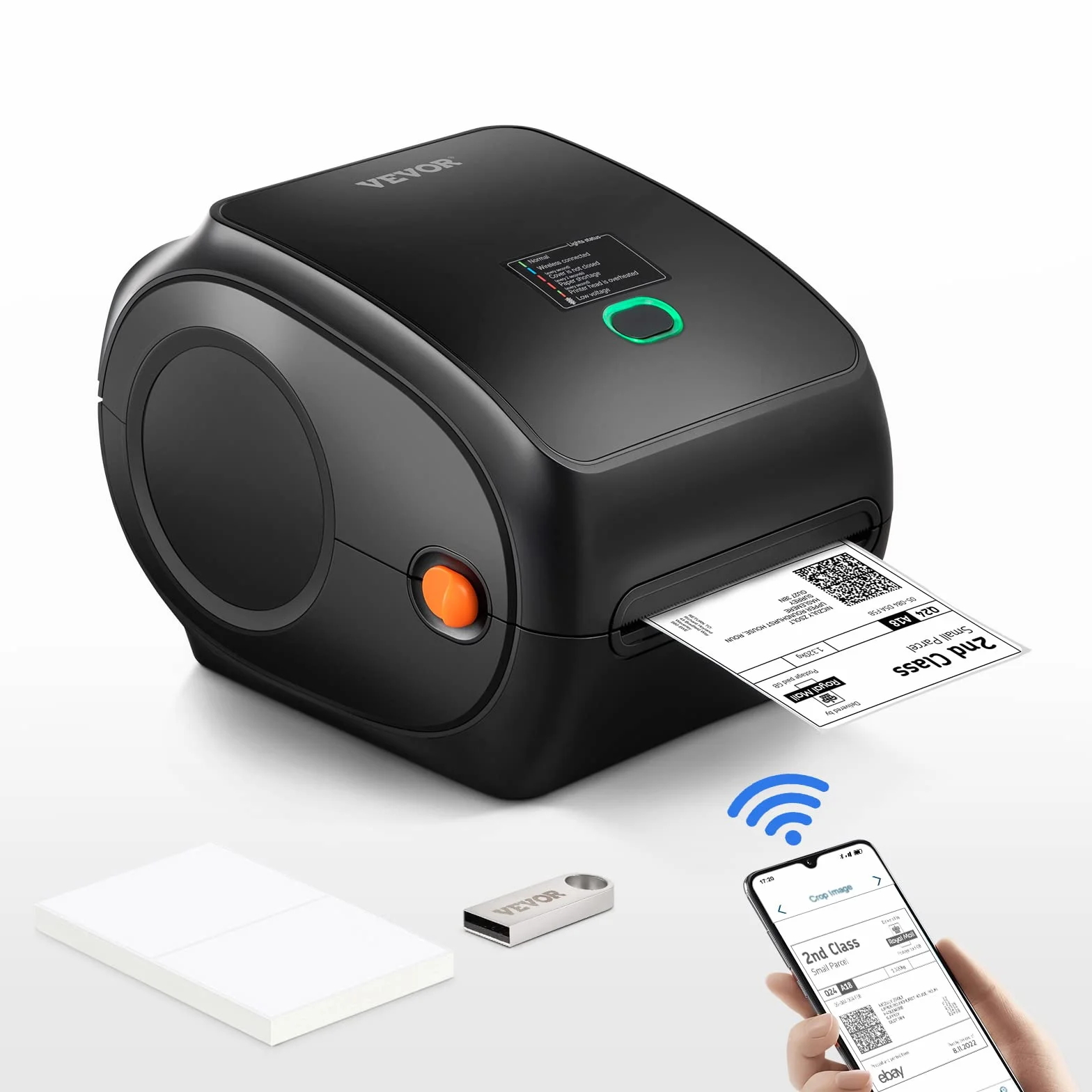 VEVOR Imprimante Étiquettes Thermique Direct 4x6 Code Barre USB Bluetooth 150 mm/s 300 dpi pour Colis Expédition