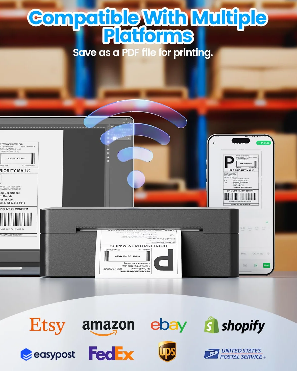 Imprimante d'étiquettes d'expédition Bluetooth 4x6 pour colis et petites entreprises compatible eBay Amazon Etsy UPS Shopify