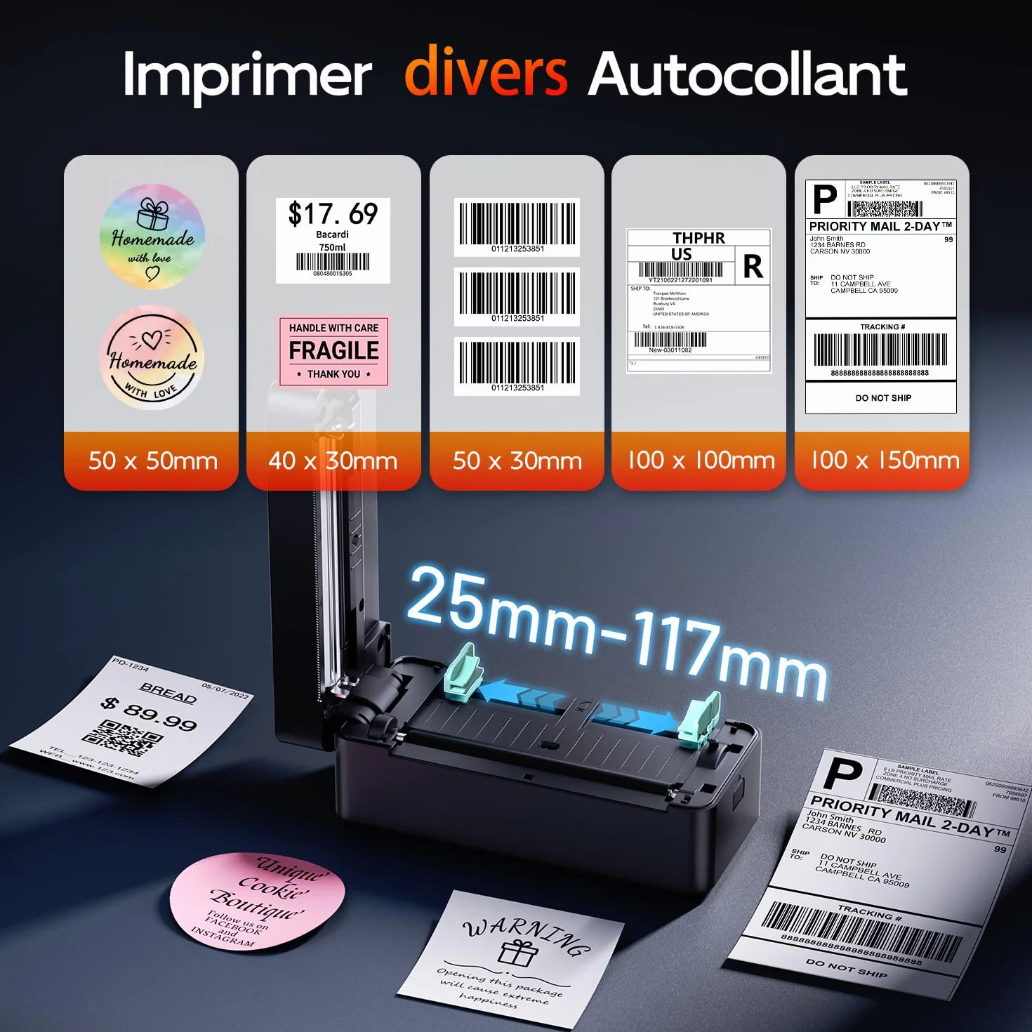 TATTMUSE Imprimante d'étiquettes d'expédition 4x6 Bluetooth USB Thermique Compatible Vinted Amazon Cdiscount